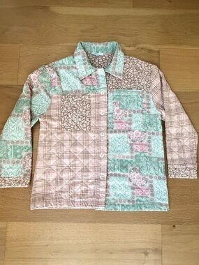 Pilgrim Cottagecore Pastel House Coat Shacket Patchwork Quilted Floral Plaid S